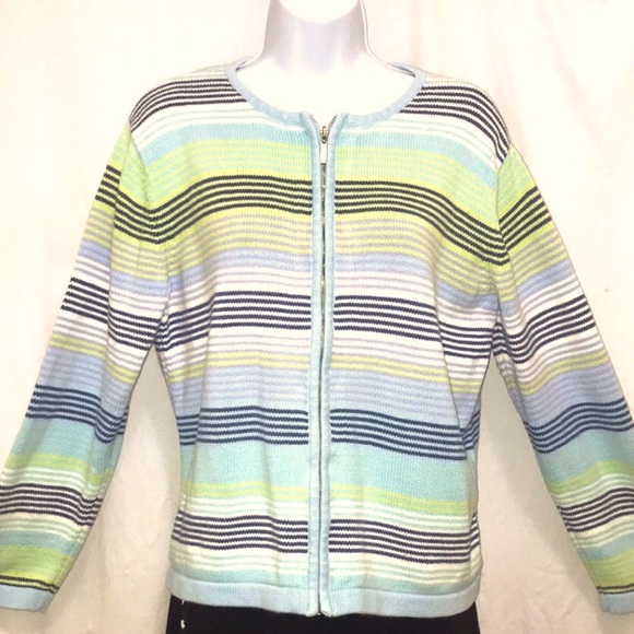 crazy horse/liz Claiborne Sweaters - Zipped/Crazy horse Striped cardigan